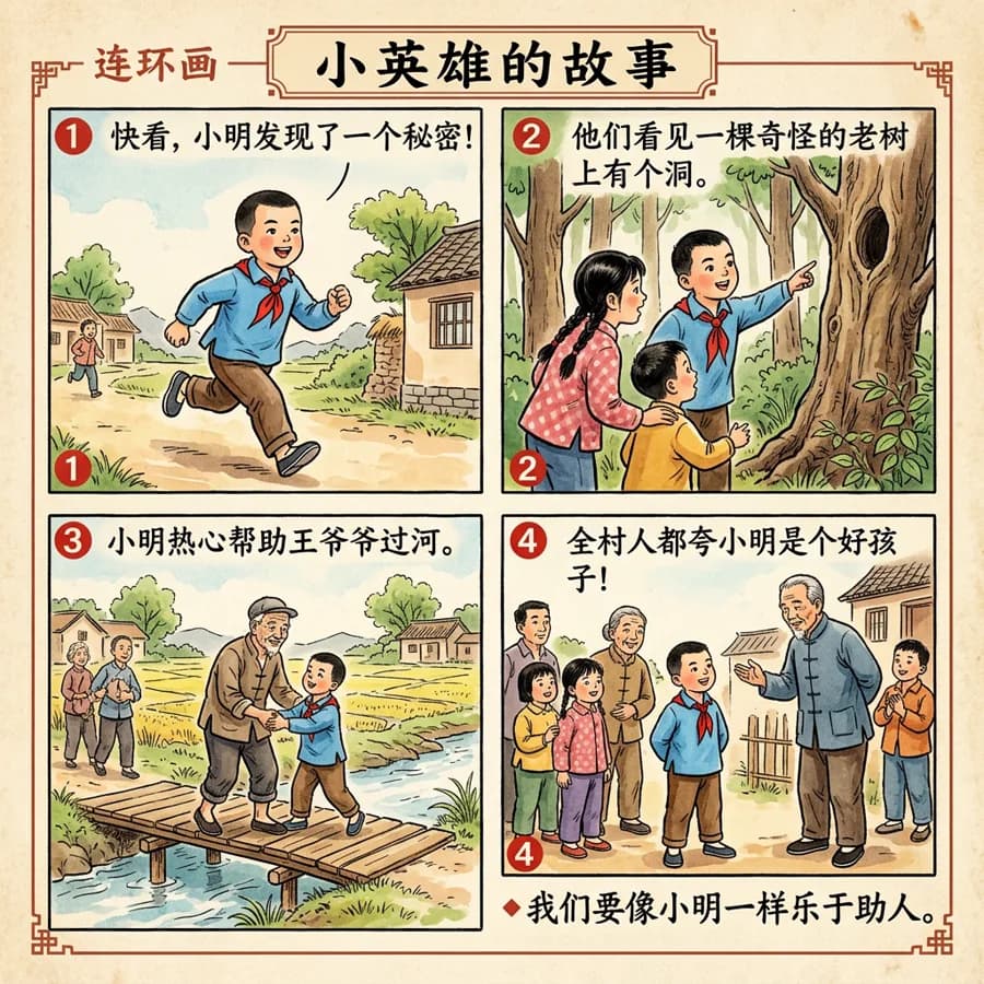 复古儿童连环画风格故事